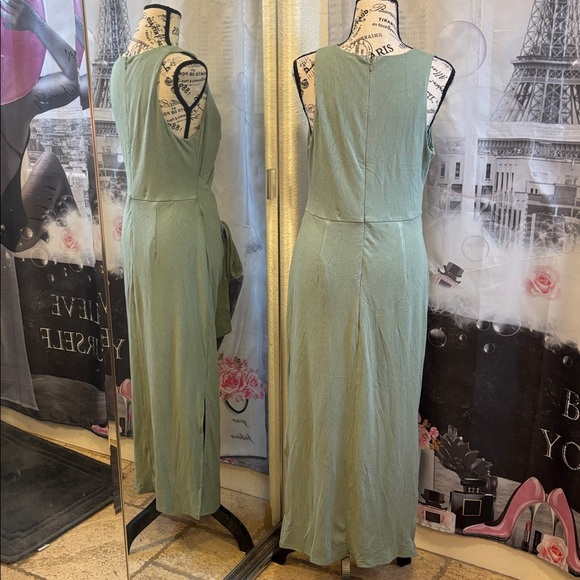 Unbranded Sage Green Front Knotted Cut-out Dress - Picture 2 of 6